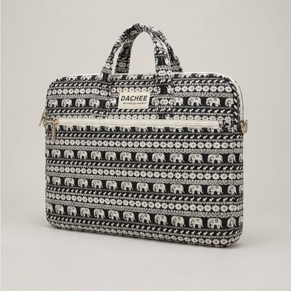 Dachee Handbags - Black and White Elephant Pattern Laptop Bag